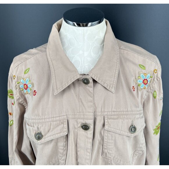 Live a Little Womens Jacket Embroidered Pockets Sz 1X Tan Twill - Picture 2 of 7